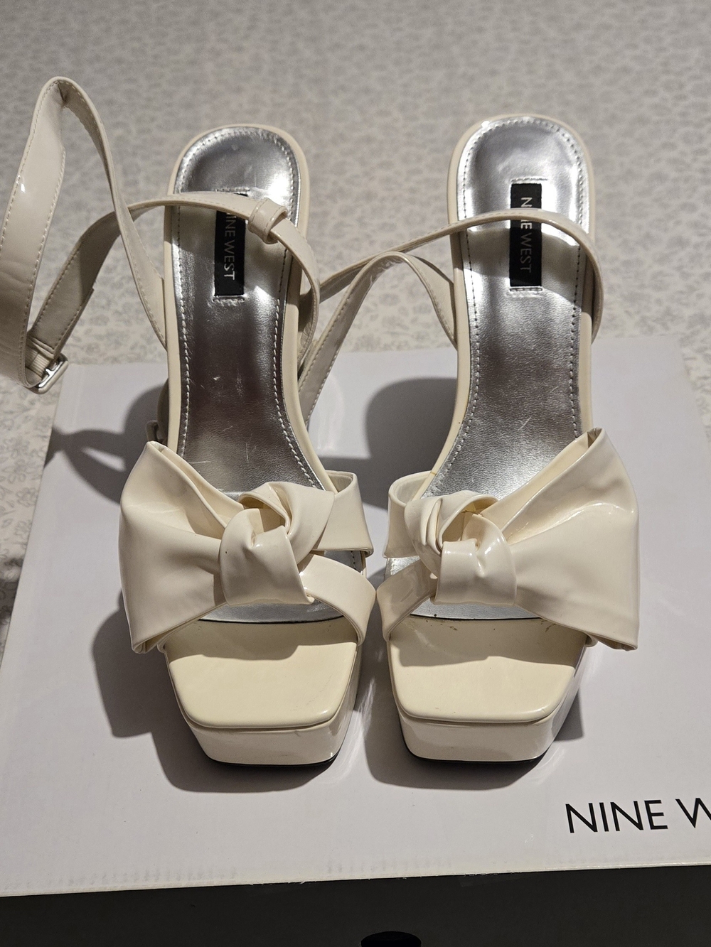 Nine West Cream Patent Bow Platform Heels
